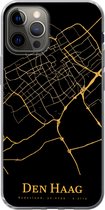 Geschikt voor iPhone 12 Pro hoesje - Den Haag - Stadskaart - Black and gold - Siliconen Telefoonhoesje