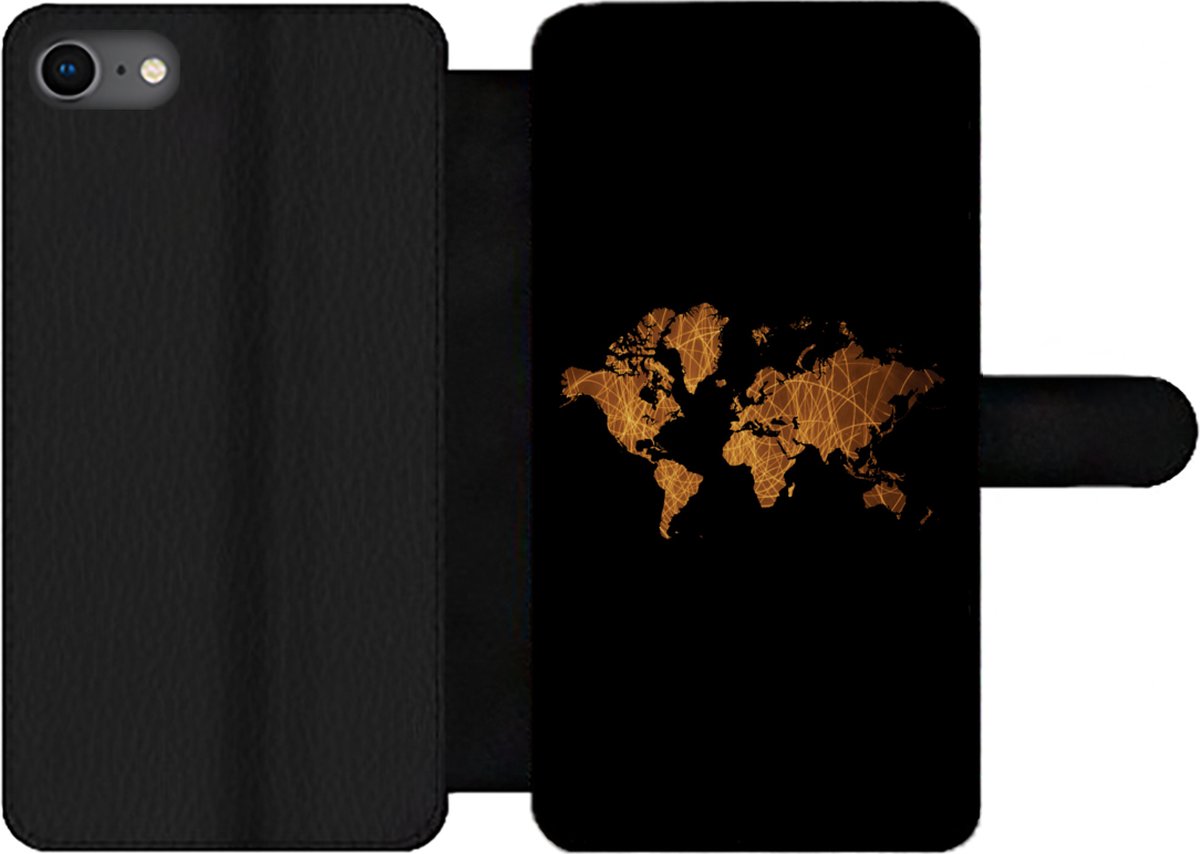 Telefoonhoesje Geschikt voor iPhone 7 telefoonhoesje - Wereldkaart - Riet - Plattegrond - Met vakjes - Wallet case met magneetsluiting - Stadskaart