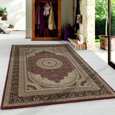 Tapis de salon oriental à poil ras Motif de antique bordure Rouge