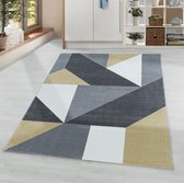 Woonkamer vloerkleed, laagpolig geometrisch patroon zachtpolig geel