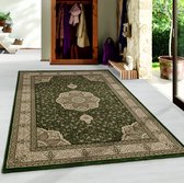 Tapis de salon oriental à poil ras Motif de bordure ornement Vert