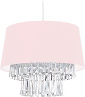 Relaxdays hanglamp stof - plafondlamp - kristallen - E27 - verlichting - diverse kleuren - roze