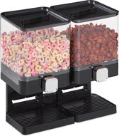 distributeur de cornflakes double relaxdays - 2 supports - distributeur de muesli - machine à bonbons noir