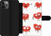 Bookcase Geschikt voor iPhone 11 Pro Max telefoonhoesje - Een illustratie van negen hartjes met emoties - Met vakjes - Wallet case met magneetsluiting