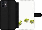 Bookcase Geschikt voor iPhone 12 Mini telefoonhoesje - Kikker - Dieren - Groen - Met vakjes - Wallet case met magneetsluiting