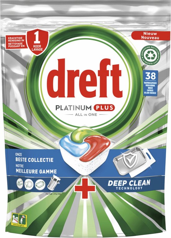 Dreft Platinum Plus All In One Vaatwastabletten Deep Clean 38 stuks
