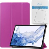 Case2go - Tablet hoes & Screenprotector geschikt voor Samsung Galaxy Tab S8 - 11 Inch - Auto Wake/Sleep functie - Paars