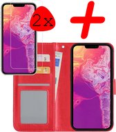 iPhone 13 Mini Hoesje Bookcase 2x Screenprotector - iPhone 13 Mini Case Hoes Cover - iPhone 13 Mini Screenprotector 2x - Rood