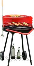 Bol.com Outsunny Houtskoolbarbecue op wielen ronde grill staande grill houtskoolrooster BBQ metaal rood 01-0562 aanbieding
