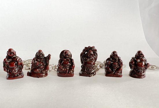 Une mini perle de jade + porte-clés Bouddha rouge-marron ensemble de 6 pièces Feng shui poupées porte-bonheur porte-bonheur