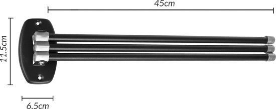 ABJ Porte-serviettes Porte-serviettes à bras mobiles 45cm avec kit de montage 4 bras Zwart