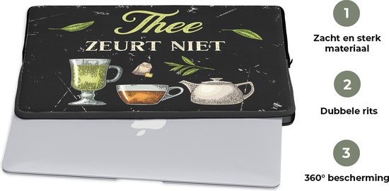 Housse pour ordinateur portable 15 pouces - Thee - Verres - Théière - Housse pour ordinateur portable - Cadeau pour femme - Cadeau Saint Valentin femme