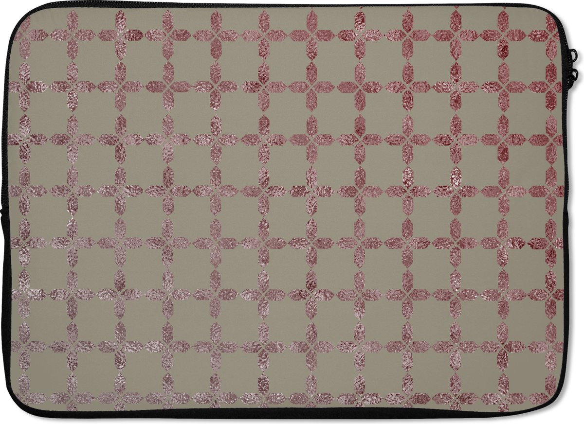 Laptophoes 13 inch - Patronen - Roze - Grijs - Luxe - Laptop sleeve - Binnenmaat 32x22,5 cm - Zwarte achterkant