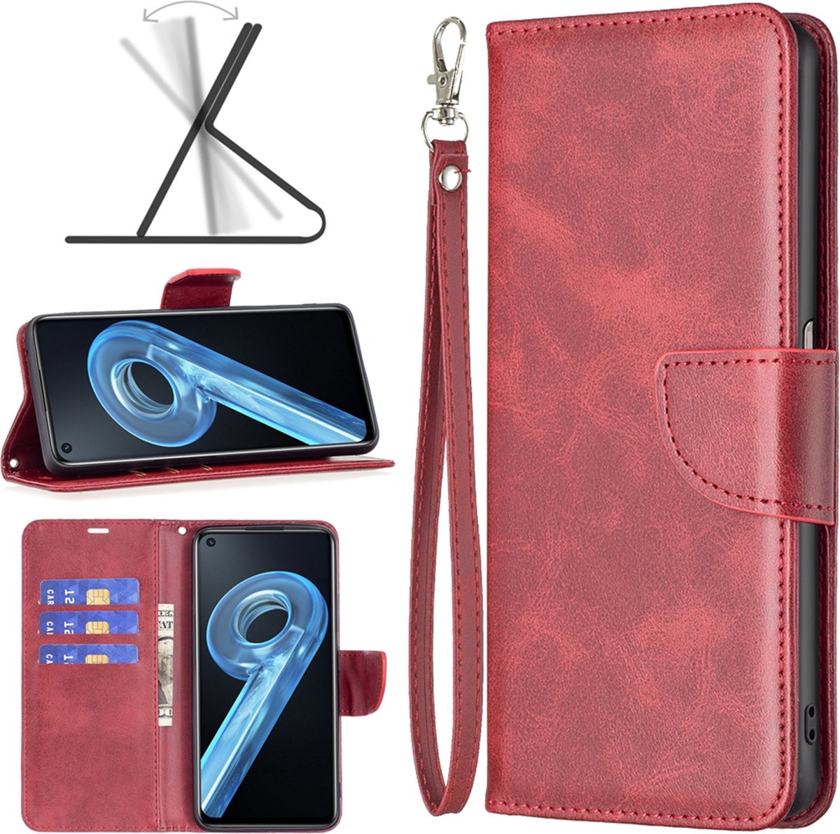 MobyDefend Hoesje - Geschikt voor Oppo Find X5 Pro - Wallet Book Case Met Koord - Rood