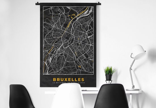 Tapisserie - Toile murale - Bruxelles - Plan de la ville - Or - Carte - Carte - 90x135 cm - Tapisserie