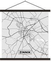 Posterhanger incl. Poster 120x120 cm - Schoolplaat - Plattegrond – Zinnik – Zwart Wit – Stadskaart - Kaart - Textielposter - Zwarte latten - Plattegrond