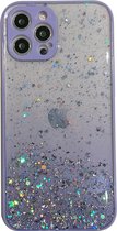 Coque Samsung Galaxy S22 Plus Transparente Glitter avec Protection Appareil Photo - Coque Arrière Siliconen TPU - Samsung Galaxy S22 Plus Violet