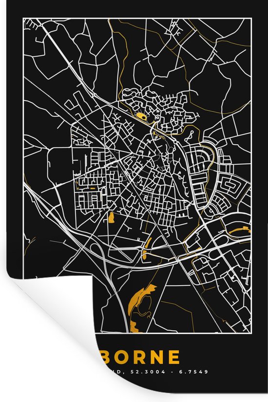 Stickers muraux - Film autocollant - Borne - Black and Gold et Or - Plan de la ville - Carte - Carte - 60x90 cm - Film adhésif - Stickers muraux Chambre d'enfant - Papier peint autocollant