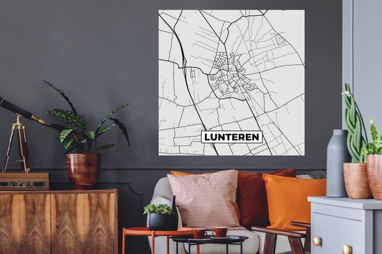 Stickers muraux - Lunteren - Plan de la ville - Carte - Carte - Nederland -Bas - Wit - 100x100 cm - Feuille adhésive XXL