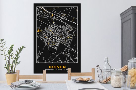 Stickers muraux - Pigeons - Black and Gold et Or - Plan de la ville - Plan d'étage - Carte - 80x120 cm - Film adhésif