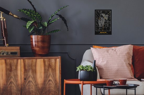 Stickers muraux - Raalte - Black and Gold et Or - Plan de la ville - Plan d'étage - Carte - 20x30 cm - Feuille adhésive