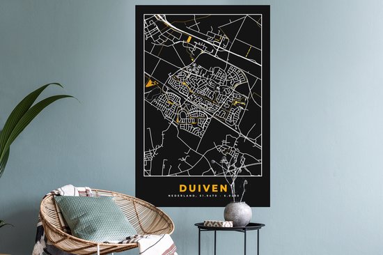 Stickers muraux - Pigeons - Black and Gold et Or - Plan de la ville - Carte - Carte - 60x90 cm - Film adhésif