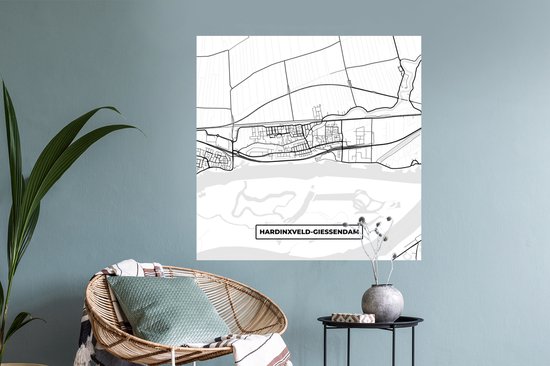Muurstickers - Sticker Folie - Kaart - Hardinxveld-Giessendam - Plattegrond - Stadskaart - 100x100 cm - Plakfolie - Muurstickers Kinderkamer - Zelfklevend Behang XXL - Zelfklevend behangpapier - Stickerfolie