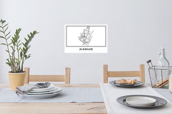 Stickers muraux - Pays Nederland - Alkmaar - Plan de la ville - Carte - Zwart Wit - Carte - 30x20 cm - Feuille adhésive