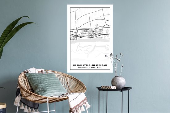 Stickers muraux - Carte - Hardinxveld-Giessendam - Carte - Plan de la ville - 40x60 cm - Feuille adhésive
