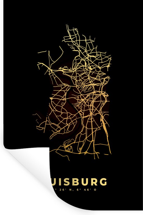 Stickers muraux - Duisbourg - Carte - Or - Carte - Plan de la ville - 20x30 cm - Feuille adhésive