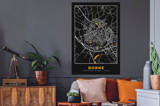 Stickers muraux - Borne - Black and Gold et Or - Plan de la ville - Carte - Plan d'étage - 80x120 cm - Film adhésif