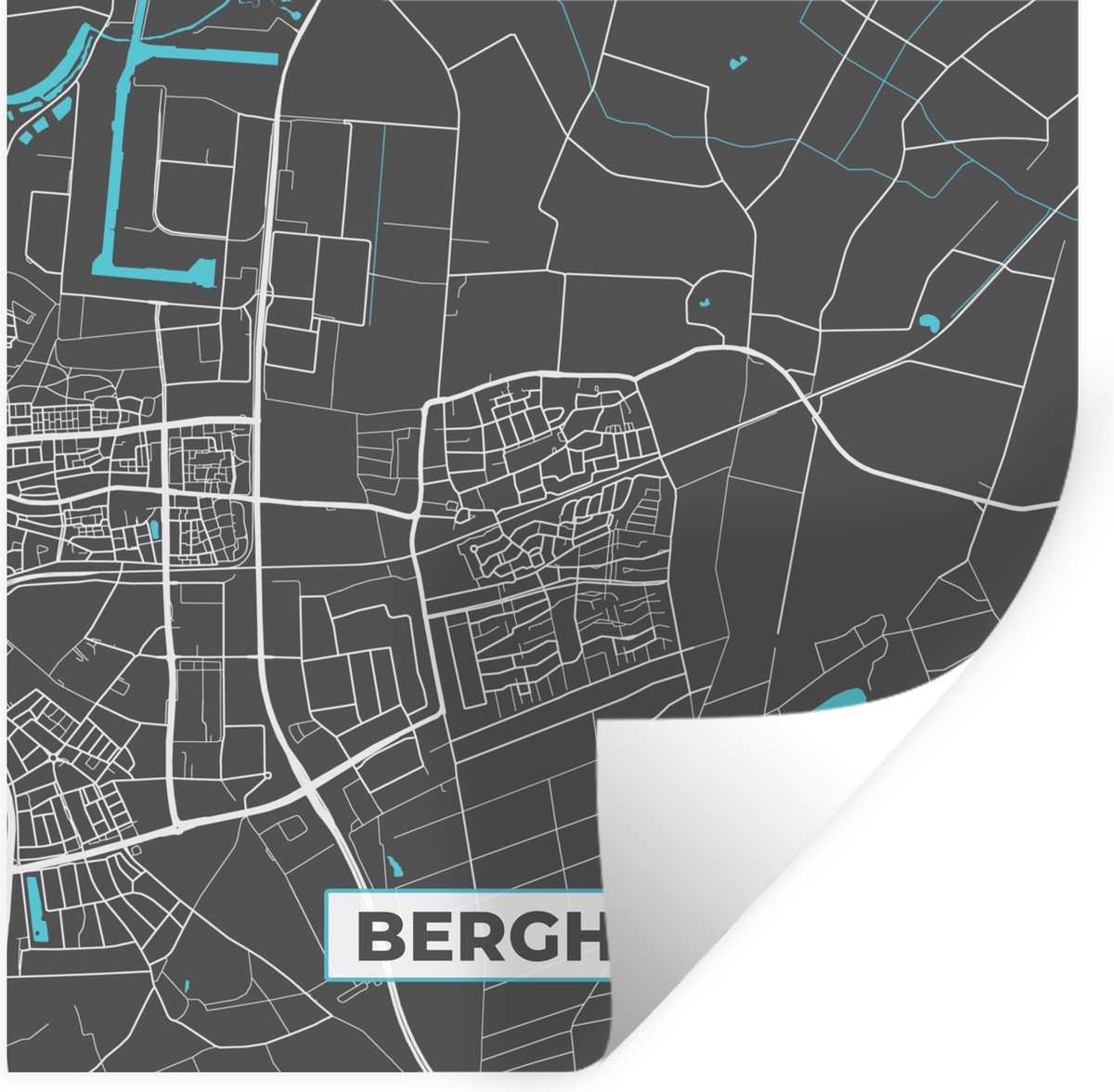 Muurstickers - Sticker Folie - Berghem - Blauw - Kaart - Plattegrond - Stadskaart - 30x30 