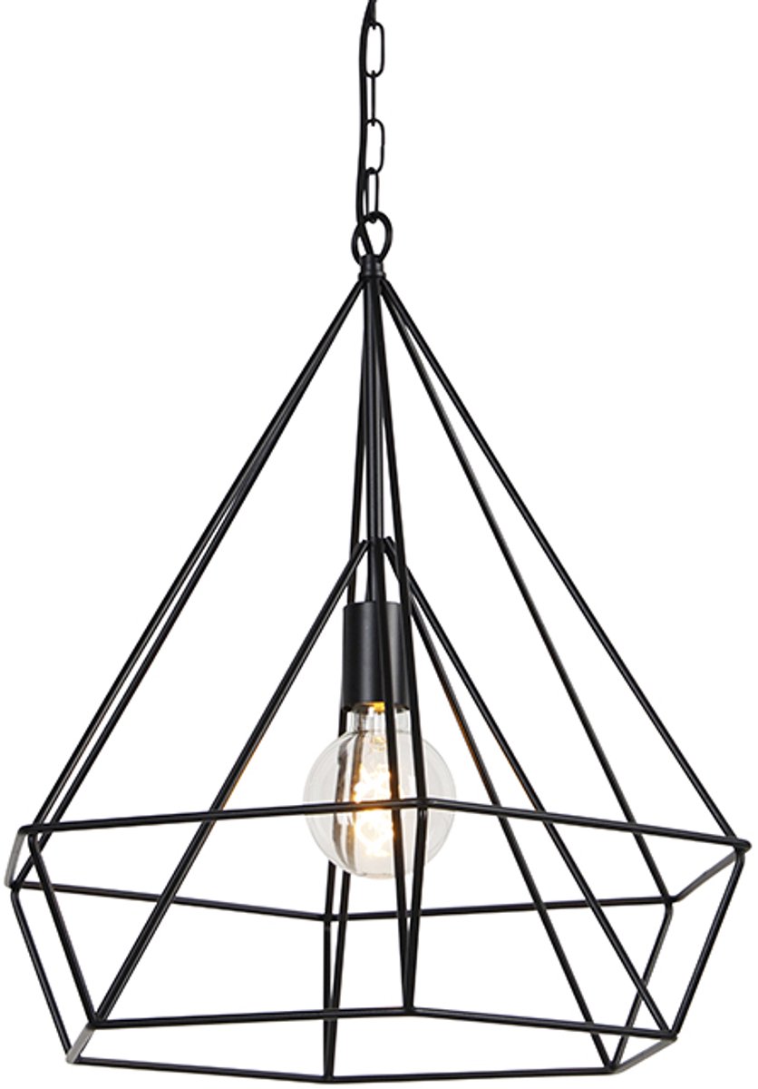 QAZQA karkass - Design Hanglamp eettafel - 1 lichts - Ø 51 cm - Zwart - Industrieel - Woonkamer | Slaapkamer | Keuken