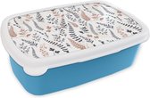 Broodtrommel Blauw - Lunchbox - Brooddoos - Bladeren - Bloemen - Design - 18x12x6 cm - Kinderen - Jongen