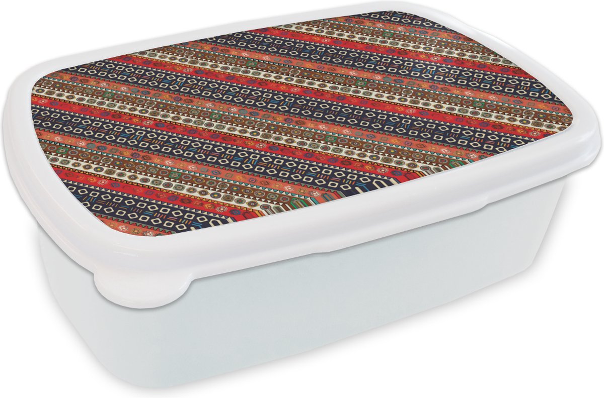 Broodtrommel Wit - Lunchbox - Brooddoos - Afrika - Patronen - Abstract - 18x12x6 cm - Volwassenen