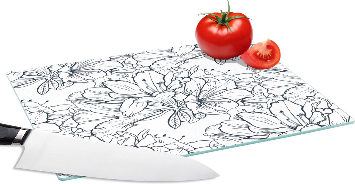 Glazen Snijplank - 28x20 - Bloemen - Patroon - Lijn - Snijplanken Glas