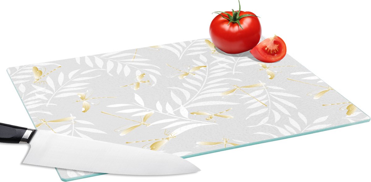 Glazen Snijplank - 39x28 - Libelle - Patronen - Goud - Snijplanken Glas