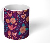 Mok - Koffiemok - Bloemen - Rood - Patronen - Mokken - 350 ML - Beker - Koffiemokken - Theemok