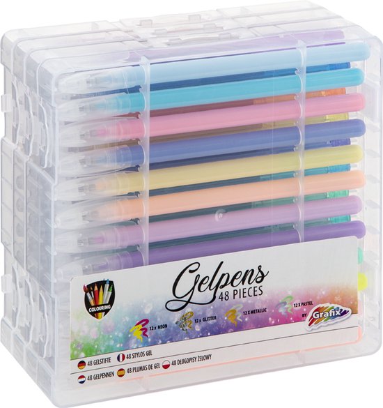 Grafix Gelpennen 48-delig | 12x neonpennen | 12x Glitterpennen | 12x Metallic pennen | 12x pastelpennen - Gelpennen voor kinderen en volwassenen