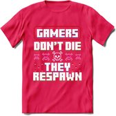 Gamers don't die pixel T-shirt | Gaming kleding | Grappig game verjaardag cadeau shirt Heren – Dames – Unisex | - Roze - S