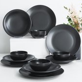 Degrade Mat Zwart Servies set 4 Persoons 12 Stuks