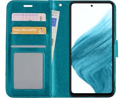 Hoesje - Met Pasjeshouder - Geschikt voor Samsung Galaxy A53 - Luxe Bookcase Portemonee - Flip Case - Kunstleer Book Case - Flipcase - Book Cover - Walletcase - Portemonneehoes - Turquoise
