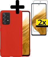 Hoesje Geschikt voor Samsung A53 Hoesje Siliconen Case Met 2x Screenprotector - Hoes Geschikt voor Samsung Galaxy A53 Hoes Siliconen - rode