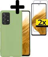 Hoesje Geschikt voor Samsung A53 Hoesje Siliconen Case Met 2x Screenprotector - Hoes Geschikt voor Samsung Galaxy A53 Hoes Siliconen - Groen
