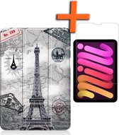 Hoes Geschikt voor iPad Mini 6 Hoes Tri-fold Tablet Hoesje Case Met Screenprotector - Hoesje Geschikt voor iPad Mini 6 Hoesje Hardcover Bookcase - Eiffeltoren