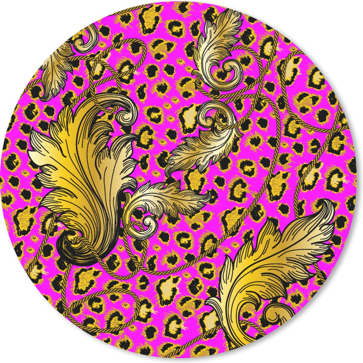 Muismat rond 50x50 cm - Mousepad Barok - Panter - Goud - Patroon - Ronde muismatten