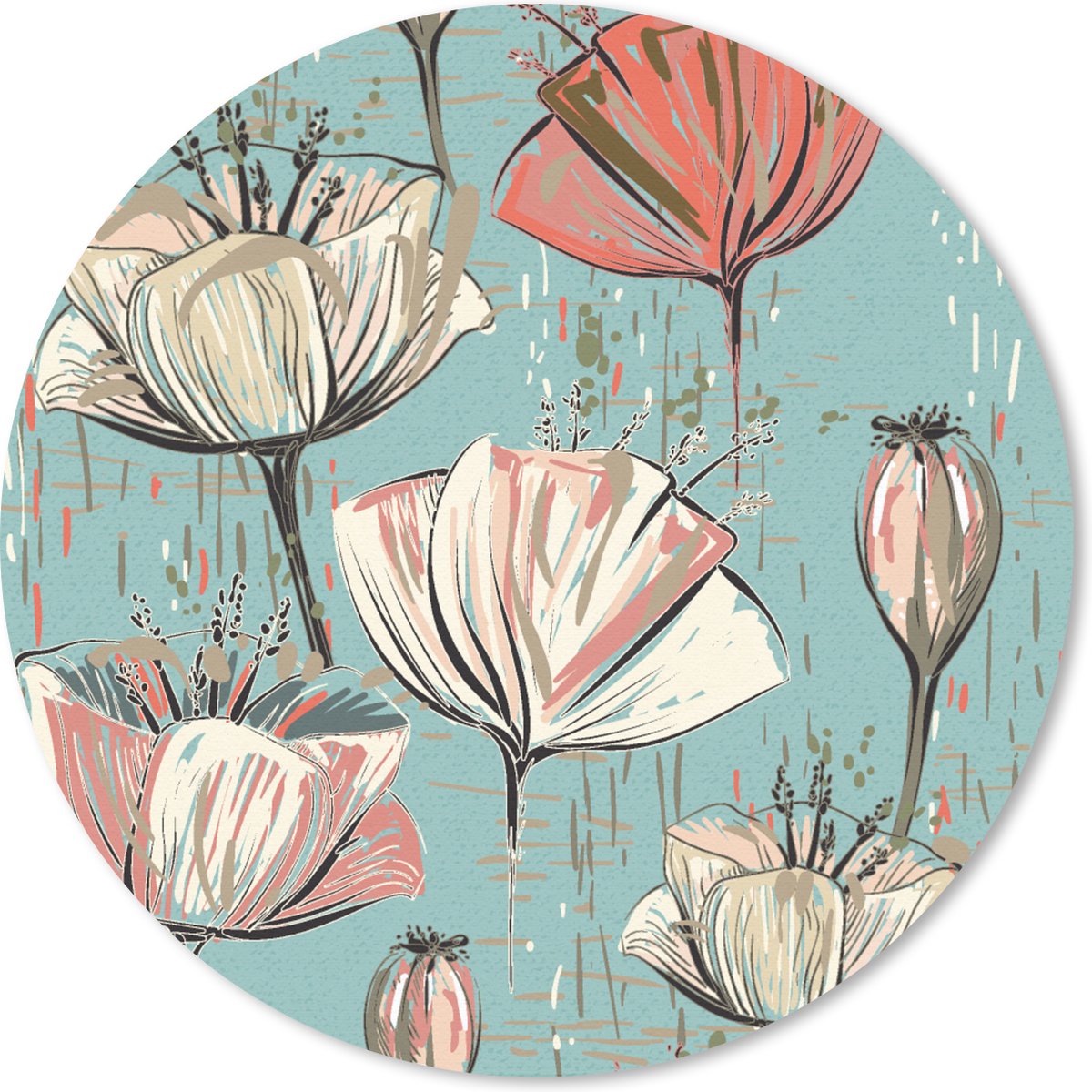 Muismat rond 20x20 cm - Mousepad Vintage - Bloem - Flora - Ronde muismatten