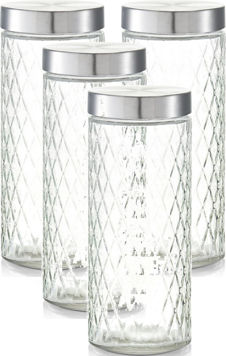 Zeller keuken voorraadpotten / bewaarpotten - 4x - 2000 ml - geruit glas - 11 x 27 cm