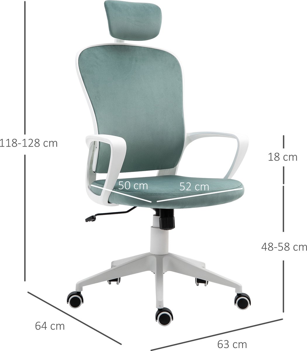 Vinsetto Fauteuil de bureau ergonomique avec accoudoirs et roulettes -  fonction inclinaison et hauteur réglable - vert