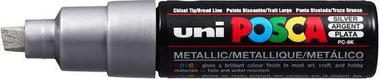 Krijtstift – Chalkmarker – Universele Marker – Uni Posca Marker – Zilver – PC-8K – 8mm – Beitelpunt – Large – 1 stuk